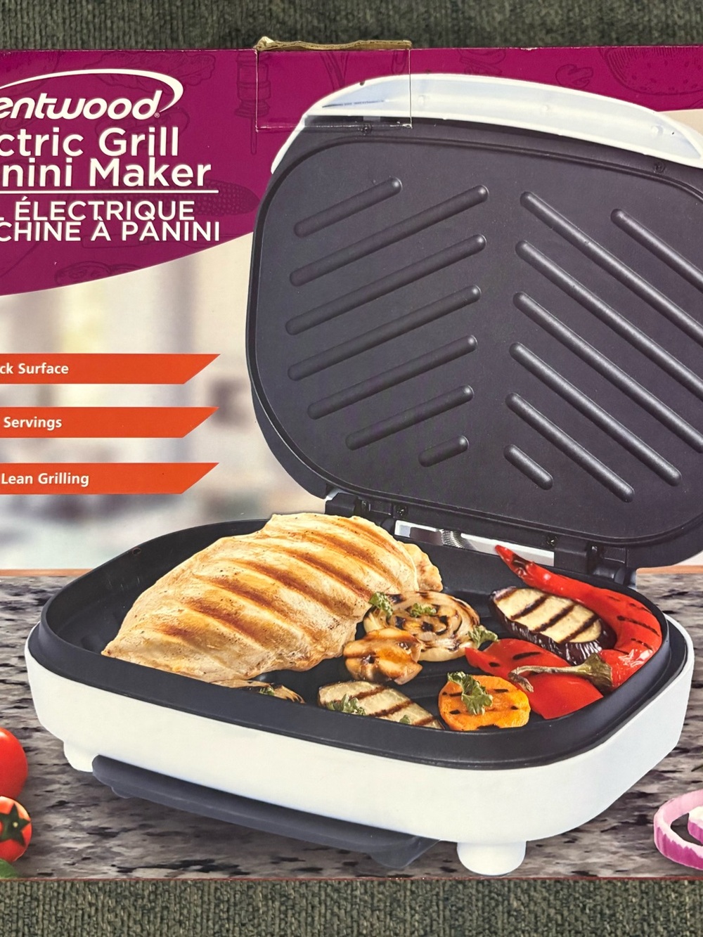 Brentwood White and Black Electric Panini Grill - Compact Home Grill
